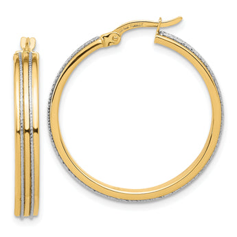 14K Two-tone Polished and Diamond-cut Hoop Earrings