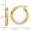 14K with White Rhodium Polished and Diamond-cut Hoop Earrings