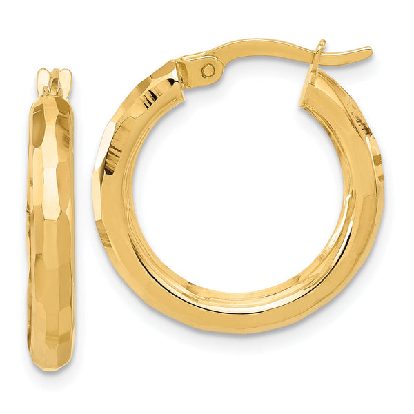 14K Polished and Diamond-cut Hoop Earrings