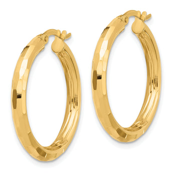 14K Polished and Diamond-cut Hoop Earrings