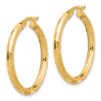 14K Polished and Diamond-cut Hoop Earrings