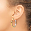 14K with White Rhodium Polished and Diamond-cut Hoop Earrings