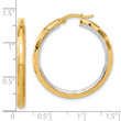 14K with White Rhodium Polished and Diamond-cut Hoop Earrings