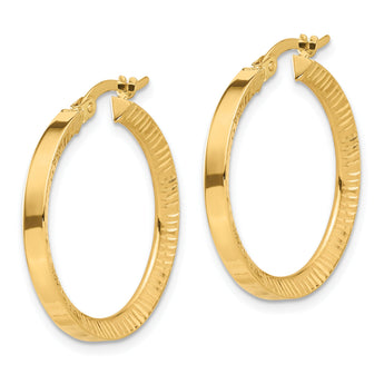 14K Polished and Diamond-cut Hoop Earrings