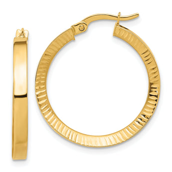14K Polished and Diamond-cut Hoop Earrings