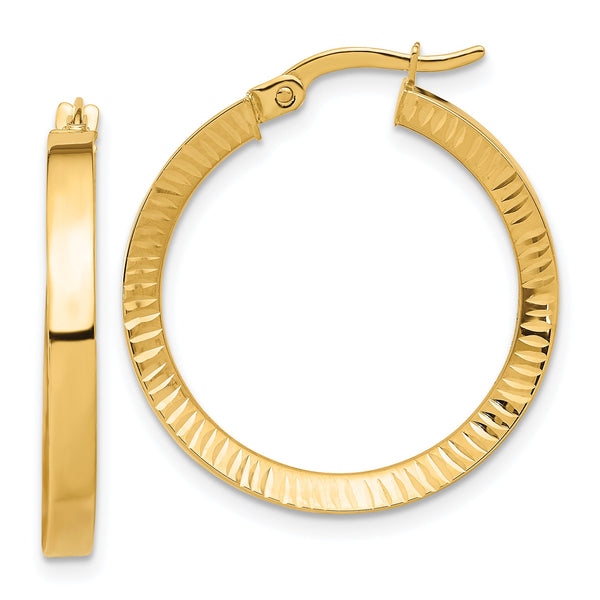 14K Polished and Diamond-cut Hoop Earrings