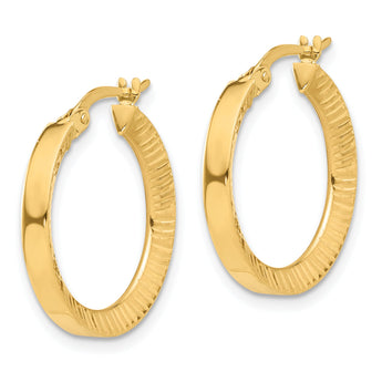 14K Polished and Diamond-cut Hoop Earrings