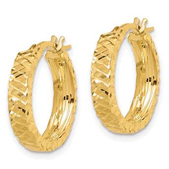 14K Polished 4mm Diamond Cut Hoop Earrings