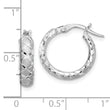 14K White Gold Satin Criss Cross 4mm Diamond Cut Hoop Earrings
