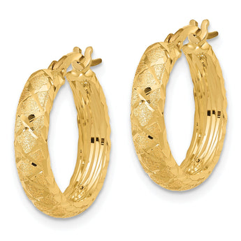 14K Satin Criss Cross 4mm Diamond Cut Hoop Earrings