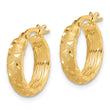 14K Satin 4mm Diamond Cut Hoop Earrings