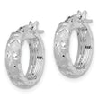 14K White Gold Satin 4mm Diamond Cut Hoop Earrings