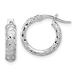 14K White Gold Satin 4mm Diamond Cut Hoop Earrings
