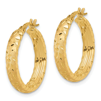 14K Satin 4mm Diamond Cut Hoop Earrings