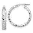 14K White Gold Satin 4mm Diamond Cut Hoop Earrings