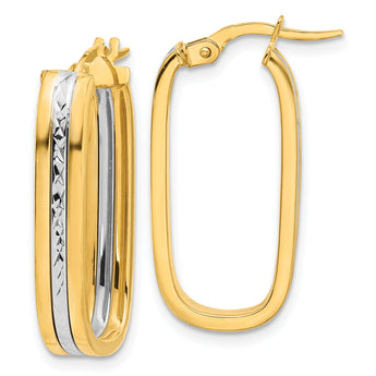 14K Two-tone D/C Oval Hoop Earrings