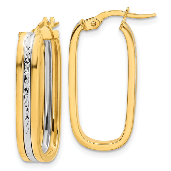 14K Two-tone D/C Oval Hoop Earrings