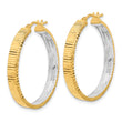 14K Polished and Rhodium Diamond-cut Circle Hoop Earrings