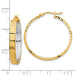 14K Polished and Rhodium Diamond-cut Circle Hoop Earrings