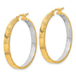 14K Polished and Rhodium Diamond-cut Circle Hoop Earrings