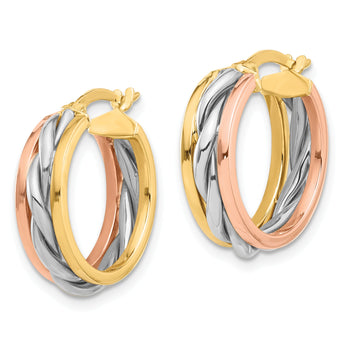 14K Tri-color Polished Hoop Earrings