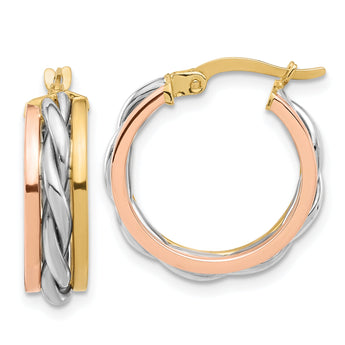 14K Tri-color Polished Hoop Earrings