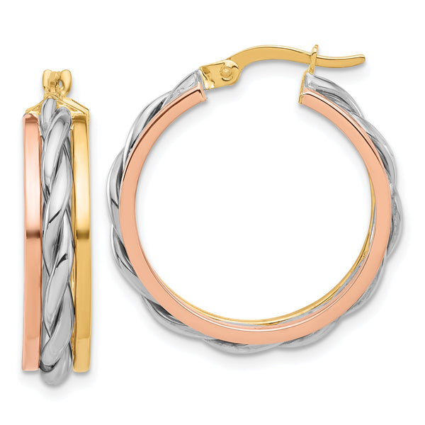 14K Tri-color Polished Hoop Earrings