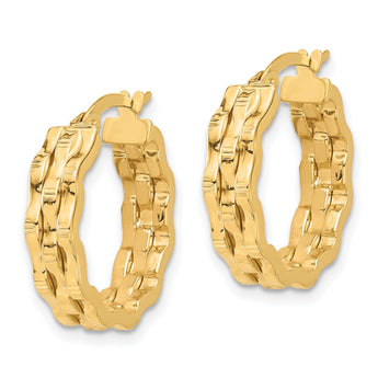 14K Polished and Textured Hoop Earrings