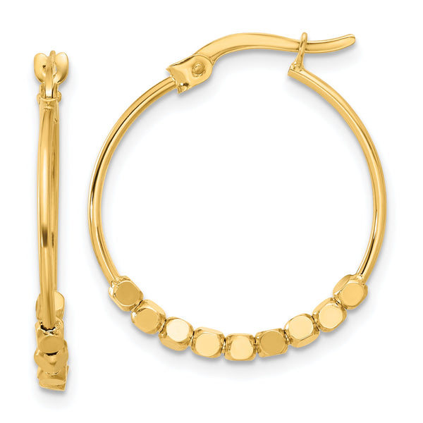 14K Polished Beads Hoop Earrings
