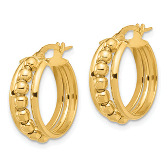 14K Polished and Beaded Hoop Earrings