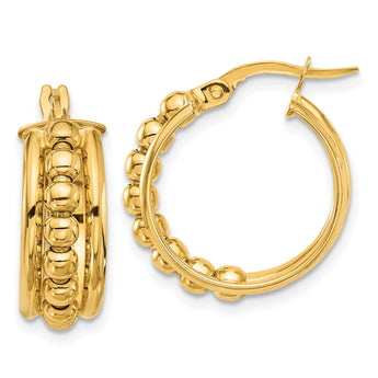 14K Polished and Beaded Hoop Earrings