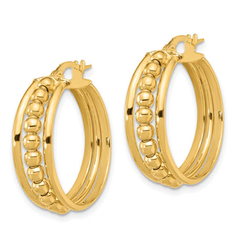 14K Polished and Beaded Hoop Earrings