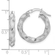 14k White Gold 3.5mm Twisted & Textured Round Hoop Earrings