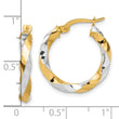 14K with White Rhodium Polished and Diamond-cut Twisted Hoop Earrings