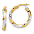 14K with White Rhodium Polished and Diamond-cut Twisted Hoop Earrings