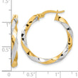 14K with White Rhodium Polished and Diamond-cut Twisted Hoop Earrings