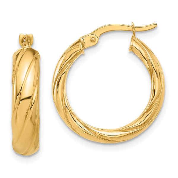 14K Polished and Textured Hoop Earrings