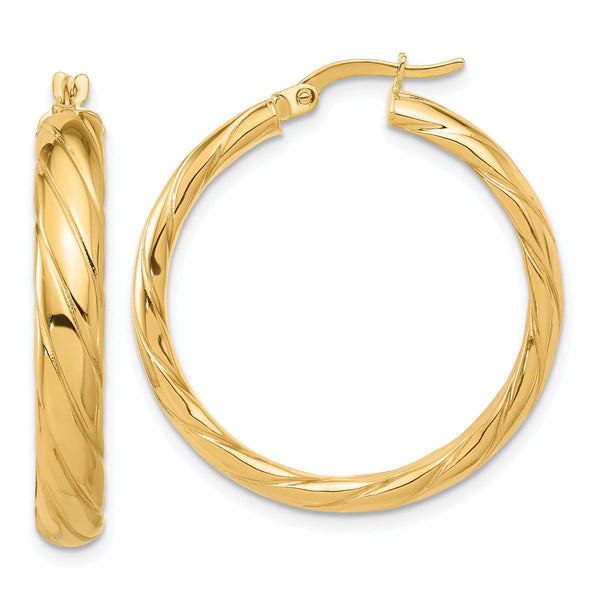 14K Polished and Textured Hoop Earrings