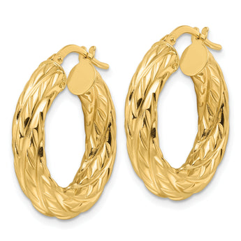 14ky Polished Woven Texture 4.75mm Round Hoop Earrings