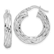 14k White Gold Polished 4.75mm Woven Texture Round Hoop Earrings
