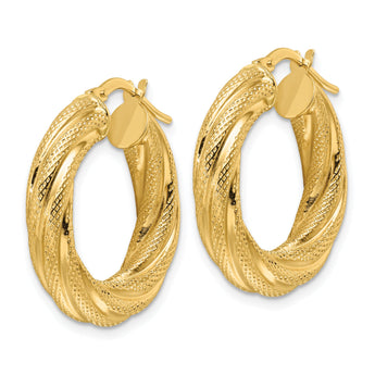 14ky Polished 4.7mm Textured Twist Round Hoop Earrings