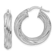 14k White Gold 4.7mm Textured Twisted Round Hoop Earrings
