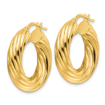 14ky Polished Twist 6mm Hollow Round Hoop Earrings