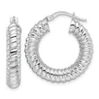 14k White Gold Polished 5mm Hollow Spiral Round Hoop Earrings
