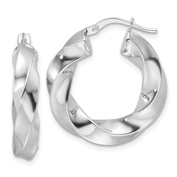 14k White Gold Polished 5.25mm Hollow Twisted Round Hoop Earrings