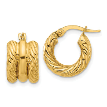 14K Polished and Twisted Hoop Earrings