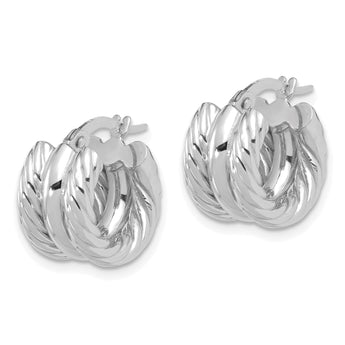 14K White Polished and Twisted Hoop Earrings