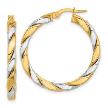 14K Two-tone Polished Twisted 3mm Hoop Earrings