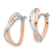 14K Two-tone Polished Diamond-cut Crossover Hoop Earrings