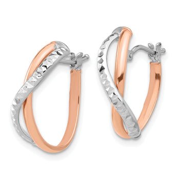 14K Two-tone Polished Diamond-cut Crossover Hoop Earrings